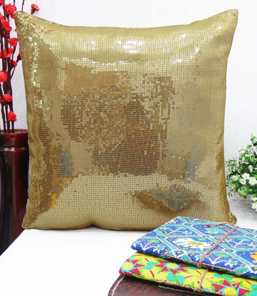 Yuga Decorative Shiny Beige Sequin Glitter Pillow Cover Throw Metallic Cushion Case 12 X 12
