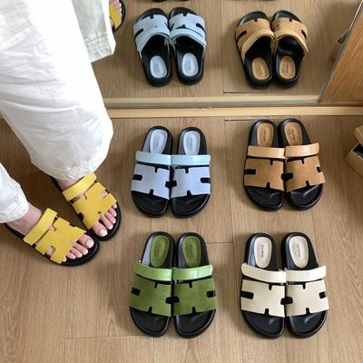 Stepping On Shit Feeling Thick Bottom Velcro Leather Second Uncle Slippers Female Summer Wear Lazy Wind Not Tired Feet Casual Beach Sandals