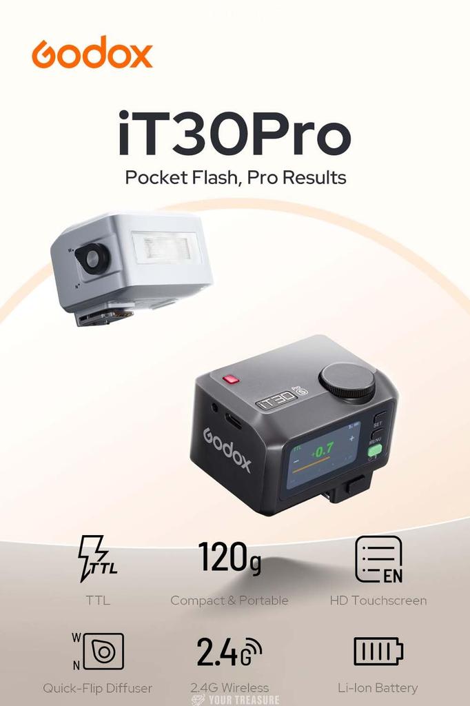 Godox iT30Pro Nikon Compatible Camera TTL HSS Japanese Instruction Manual Included iT30Pro-N Flash, GN15, Built-in Full-Color Touchscreen, (Black)