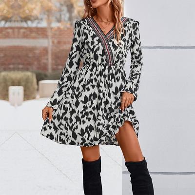 Temperament and Elegance Outer Wear Autumn and Winter Women's Leopard Print Dresses