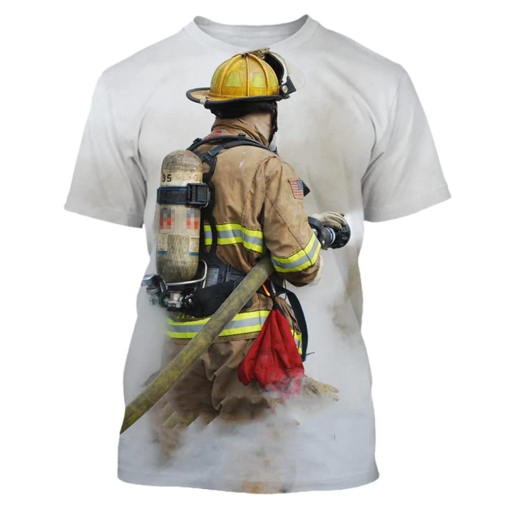 Firefighter T-Shirts Fireman 3D Print Men Women Casual Short Sleeve T Shirt Streetwear Oversized Harajuku Kids Tees Top Clothing