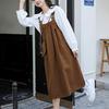 Petite College Style Two-Piece Skirt Set for Women - Autumn and Spring Casual Dress in Milk Tea Style.