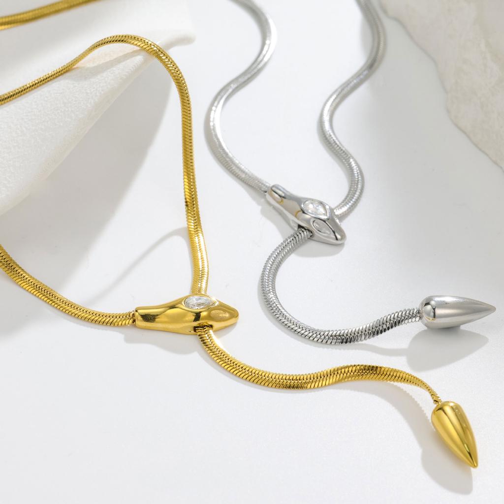 Serpentine Zircon Necklace Women'S 18K Gold Plated Titanium Steel Women'S Collarbone Chain Niche High-End Neck Chain