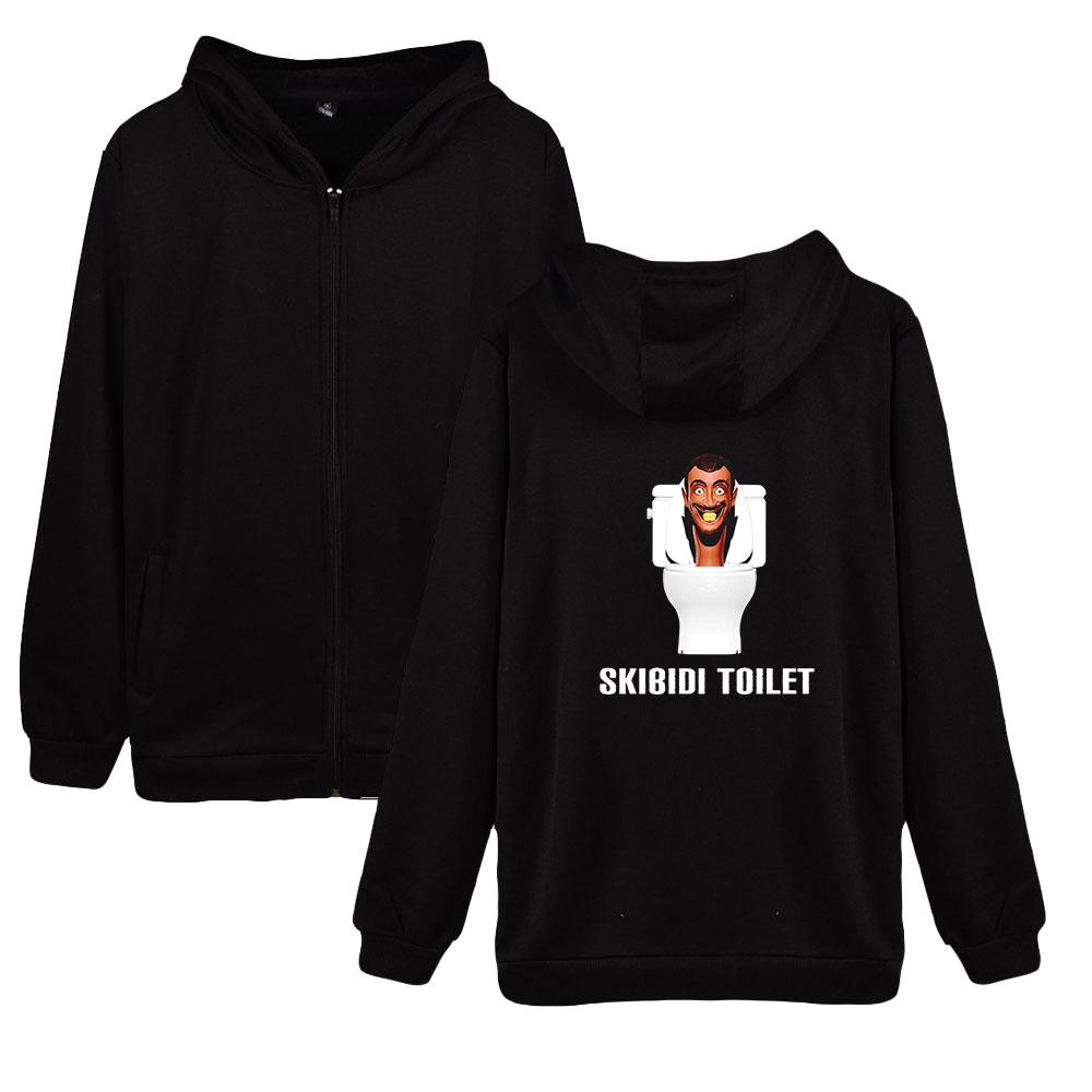 

Women Men s Zipper Hoodie Fashion Jacket Skibidi Toilet Print Pattern Sweatshirt Street Apparel Casual Clothes Men Clothing XS чёрный
