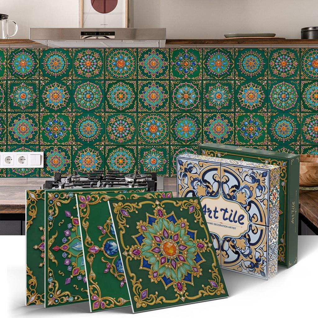 PET Foam Thickened Self-adhesive Wall Sticker, Waterproof and Anti-fouling European Mandala Wallpaper Tile Sticker for Kitchen and Bedroom