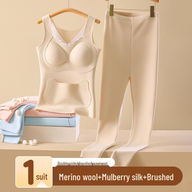 New Style Cashmere Silk Warm Underwear Set with Chest Pad for Middle School Girls: Autumn/Winter