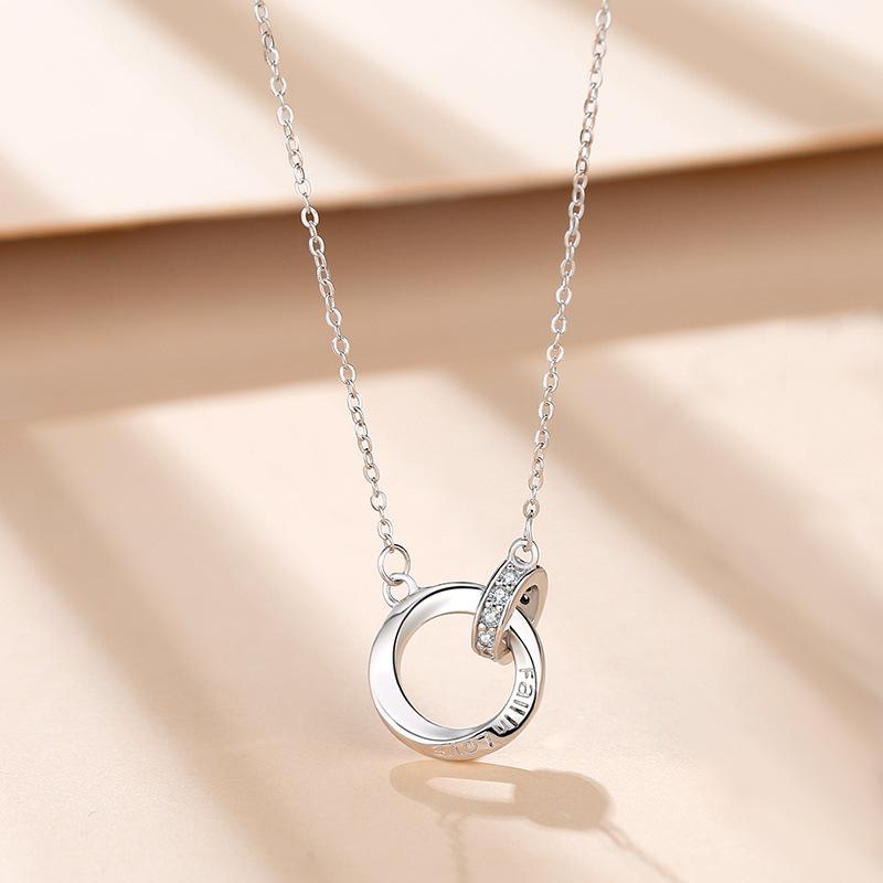Fashion Light Luxury Dainty  925 Silver Color Diamonds Inlaid Circle Rings Pendant Choker Necklace Gift for Women