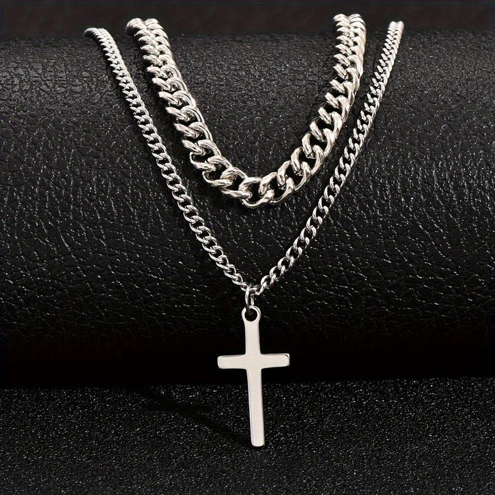 Double Layered Cross Pendant Necklace, Men's Fashionable Hip-hop Sweater, Chain Accessories