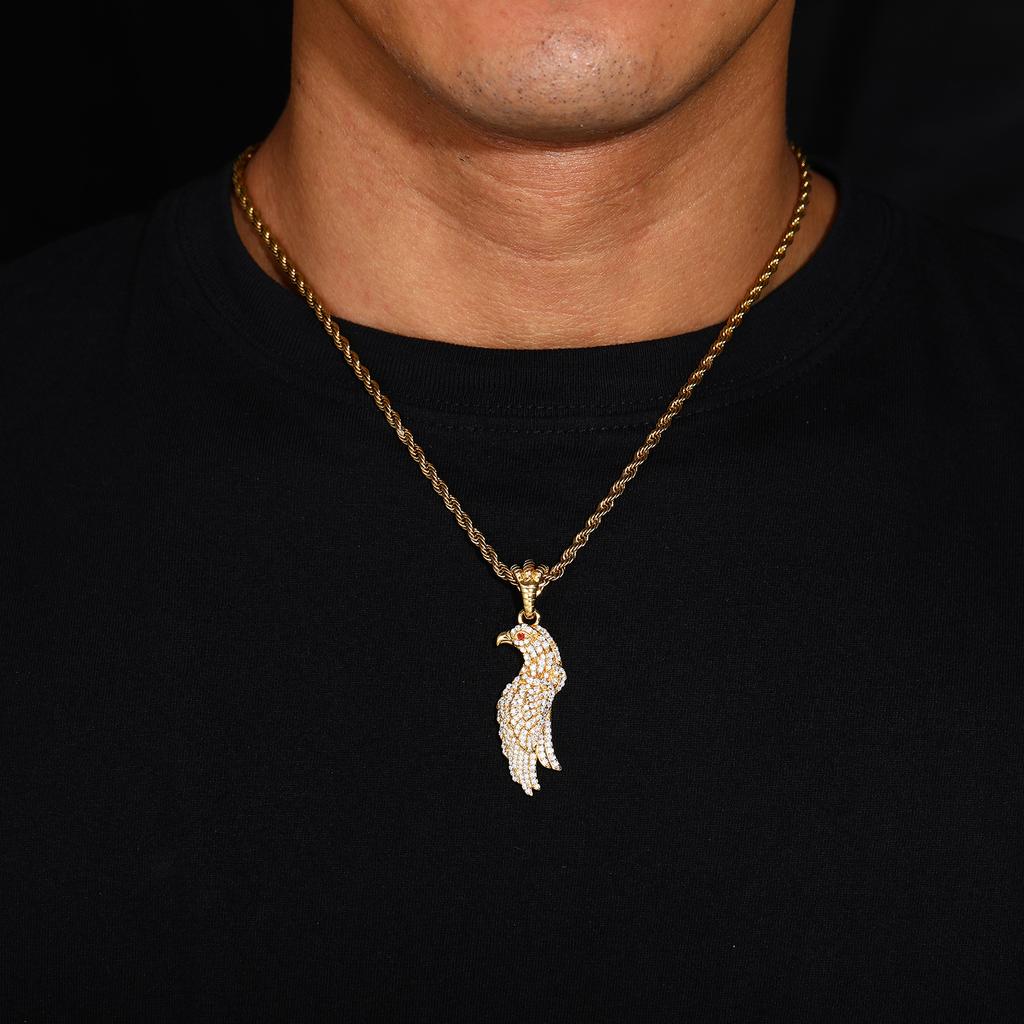 18K Gold Plated Full Pave Moissanite Eagle Pendant Necklace S925 Silver Red Eye Stone Unisex Hip Hop Twisted Rope Chain Jewelry
