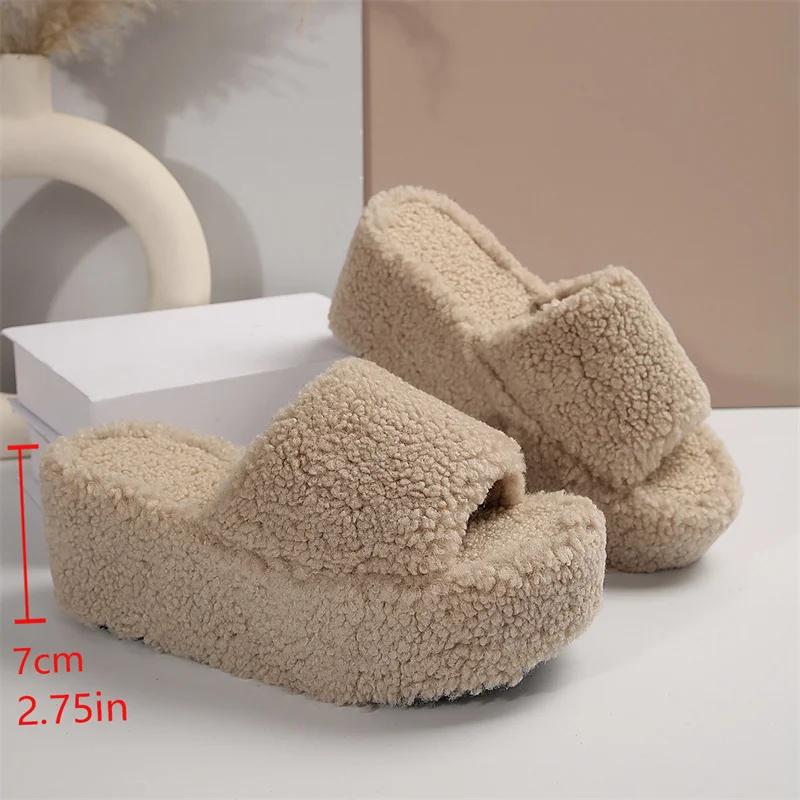 Fashion Autumn Winter Wedge Fluffy Slippers Woman 2024 New Home Fur Slippers for Women Chunky Platform Slides Cozy Fuzzy Indoor Shoes