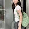 Ins New Green Lotus Shoulder Bag Fresh Printed Vest Bag Student Class Bag Laceup Schoolbag