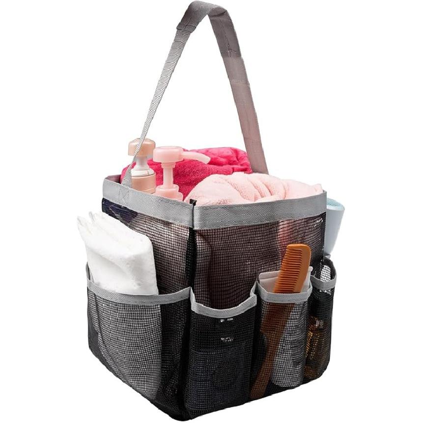 Mesh Shower Caddy Bathroom Portable College Dorm Essentials for Girls Guys Shower Tote Beach Camp Travel Hanging Toiletry Bag Black