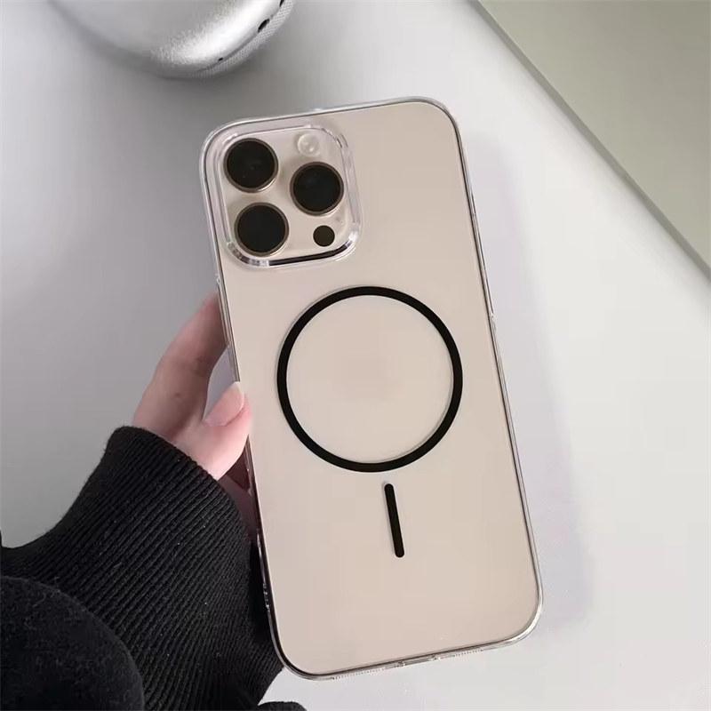 

Ультратонкий прозорий жорсткий жорсткий ПК для Magsafe Магнітний чохол для iPhone 16 15 14 Plus 13 12 Pro Max Бездротова зарядка Протиударний чохол iPhone 14 Pro чорний