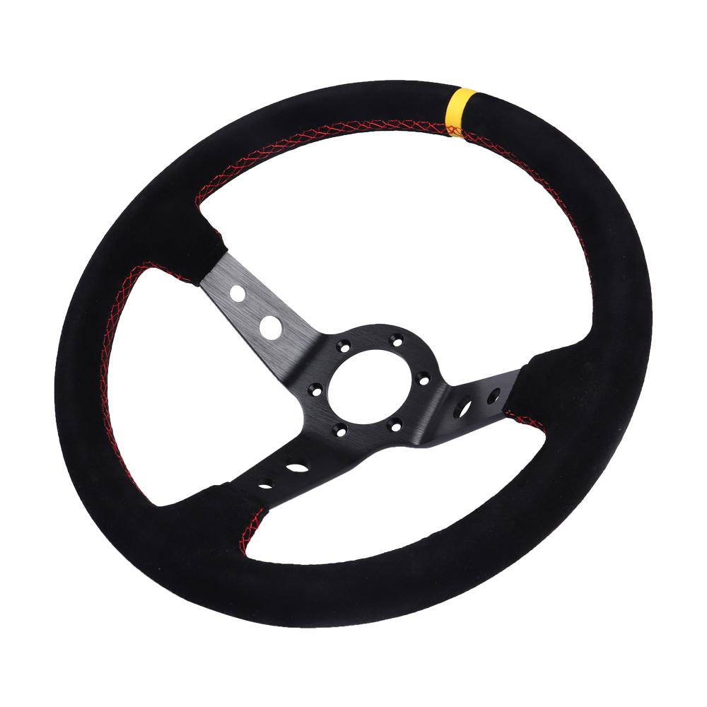 350mm Car Steering Wheel Suede Leather Deep Drift Racing Game Steering Wheel Universal Suede-Red-YL