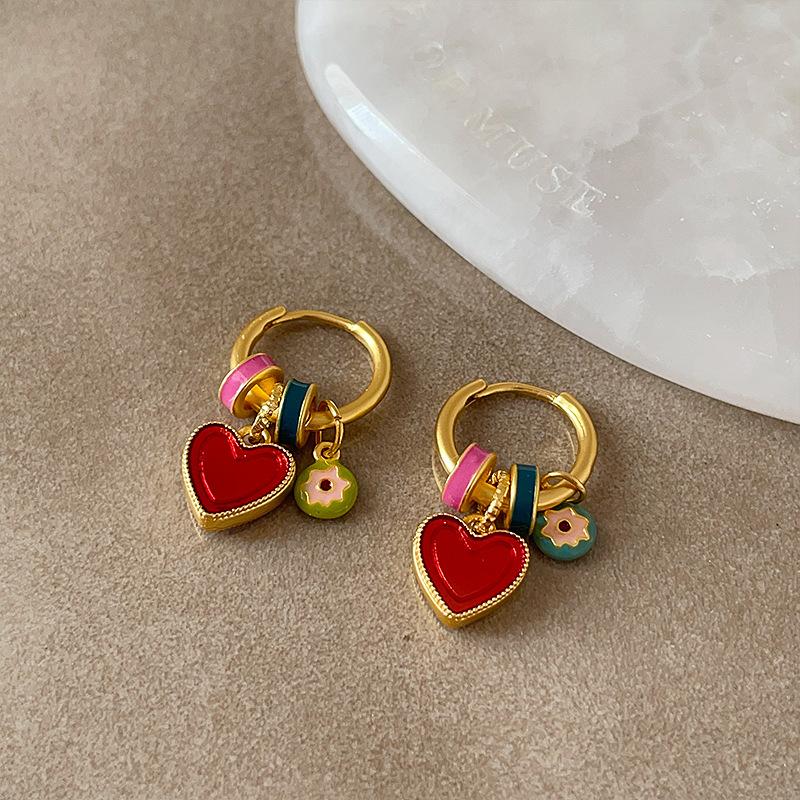 Dopamine Color Oil Drop Love Flower Earrings Women'S Niche Unique Personality Exquisite Simple Versatile Earrings