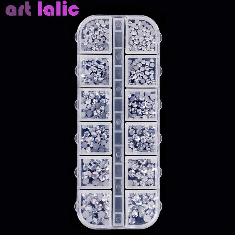 1 Scatola Misure Multiple Strass Neri Piatti per Unghie Cristalli di Vetro Gemme Decorazione Nail Art Accessori Manicure