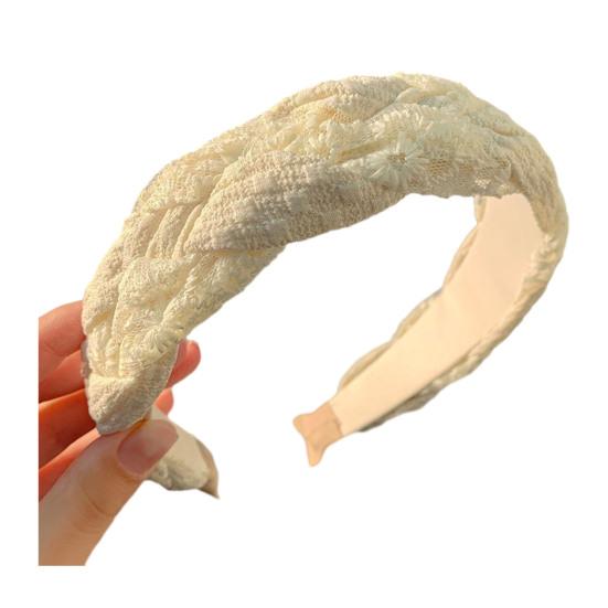 

Women Headband Mesh Yarn Lace Twist Texture Hair Hoop Wide-Brimmed Anti-slip Teeth Headband Makeup Hair Accessory бежевий