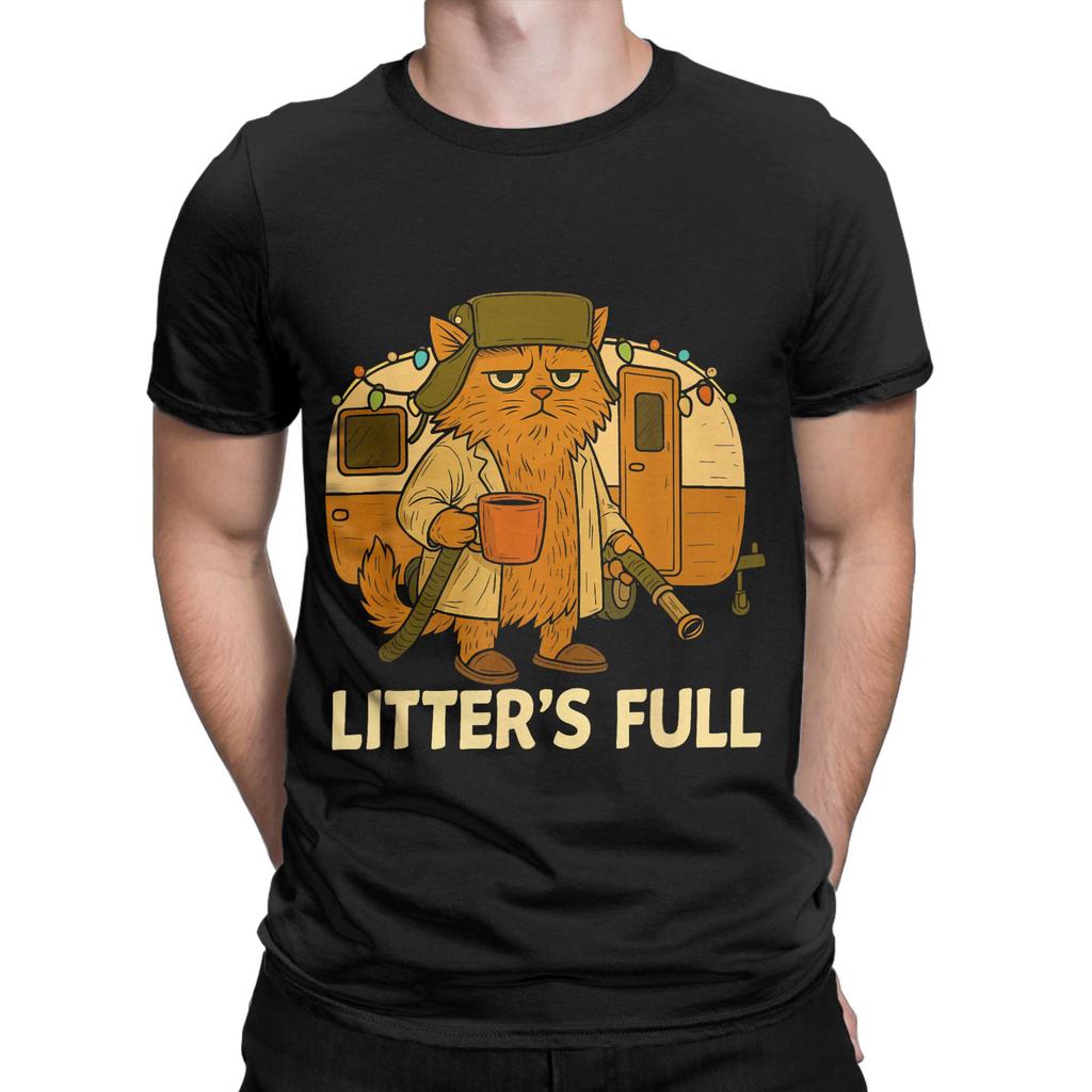 Men T-Shirts Funny Litters Full Cat Vintage 100% Cotton Tee Shirt Short Sleeve T Shirt Crewneck Tops Plus Size