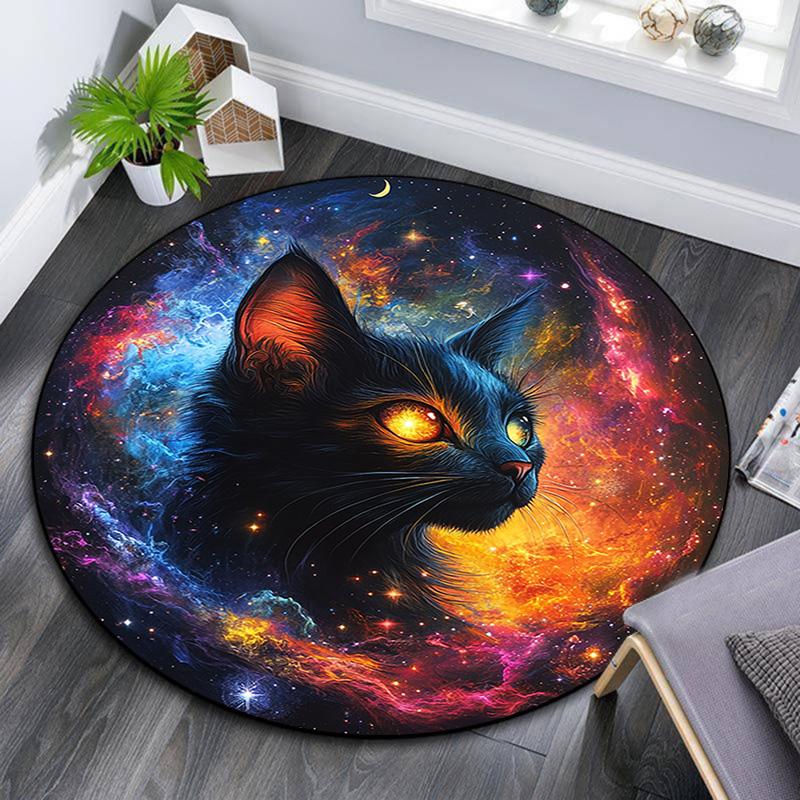 Cosmic Cat Round Area Rug,Carpet Rug for Living Room Bedroom Sofa Playroom Decor,Non-slip Floor Mat