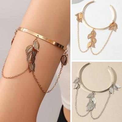 Bracelet fin ajustable à ouverture, breloque feuille bohème, accessoire pour bras supérieur