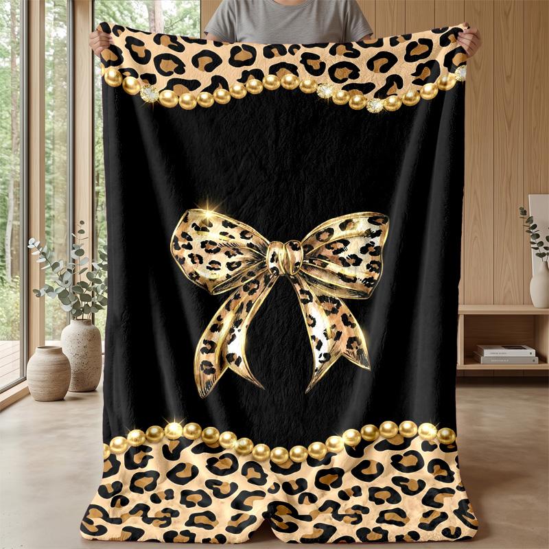 Leopard Print Bow 1 Theme blanket Lightweight Warm Flannel Blanket Decorative Throw Blanket for Home Decoration