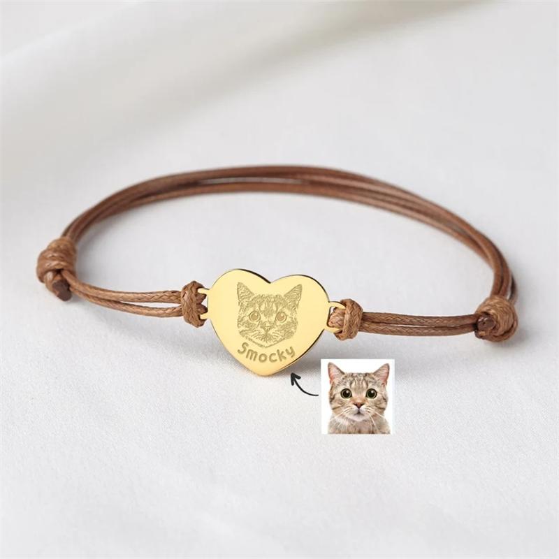 Pulsera de Retrato de Mascota Personalizada Para Mujeres Foto de Perro Personalizada Acero Inoxidable Ajustable Pulsera para Dueños de Mascotas Amantes Joyería de Regalo