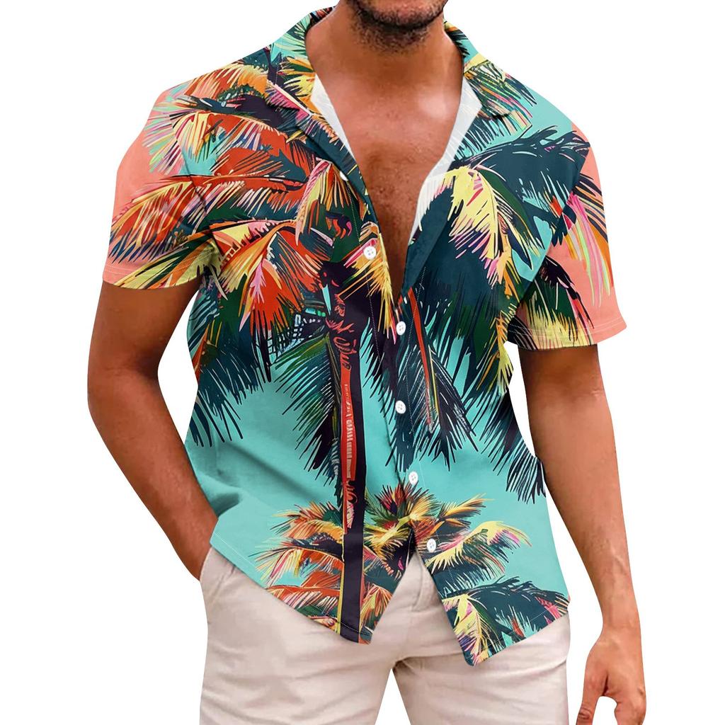 Hemd für Herren, lässige Mode, Sommer, kurzärmelig, mit Knöpfen, bedruckt, T-Shirt