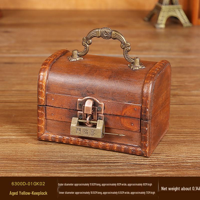 Vintage Wooden Jewelry Box with Combination Lock and Handle for Film Props