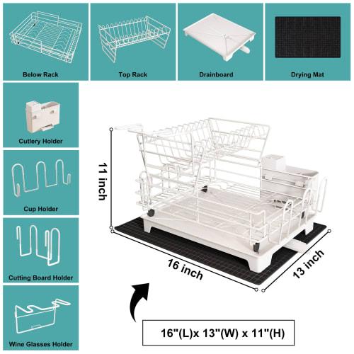 MAJALiS White Dish Drying Rack for Kitchen Counter, Stainless Steel 2-Tier Dish Drainer, Sink Drainer Board, Kitchen Organizer, Space-Saving
