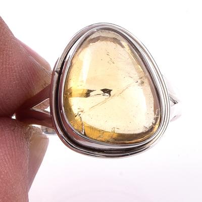 Natürlicher Citrin Edelstein Handgefertigt 925 Massiver Sterling Silber Ring Größe 10 H4h41