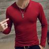 Men's Fashion Casual Slim Fit Long Sleeve T-Shirts Lightweight Solid Color O/V Neck Cotton T-Shirts Blouse