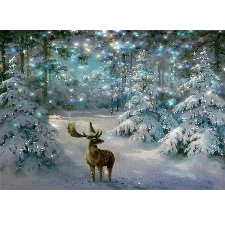 

2024 Новинка 5D DIY Рождественский Алмазный Узор Олень Алмаз Зимняя Алмазная Вышивка Крестом Домашний Декор 40X30cm