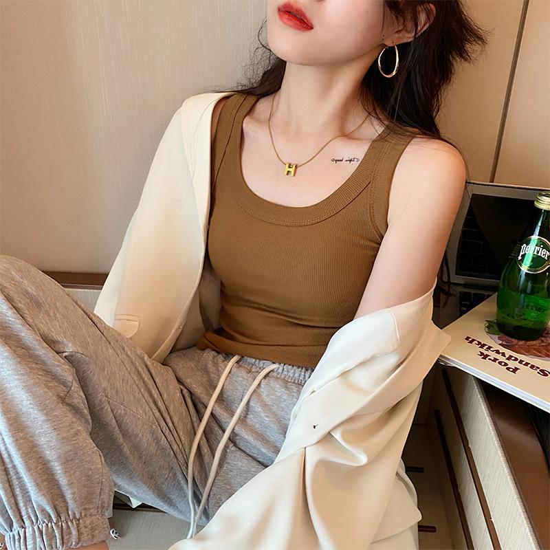 Threaded Cover Breasts To Prevent Exposure Wide Shoulder Camisole Women's New Summer Style Inner Wear Slimming Slimming Outer Wear