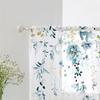 2PC Indigo & Gold Watercolor Floral Vine Sheer Curtains - Elegant Botanical Window Drapes for Kitchen & Living Room