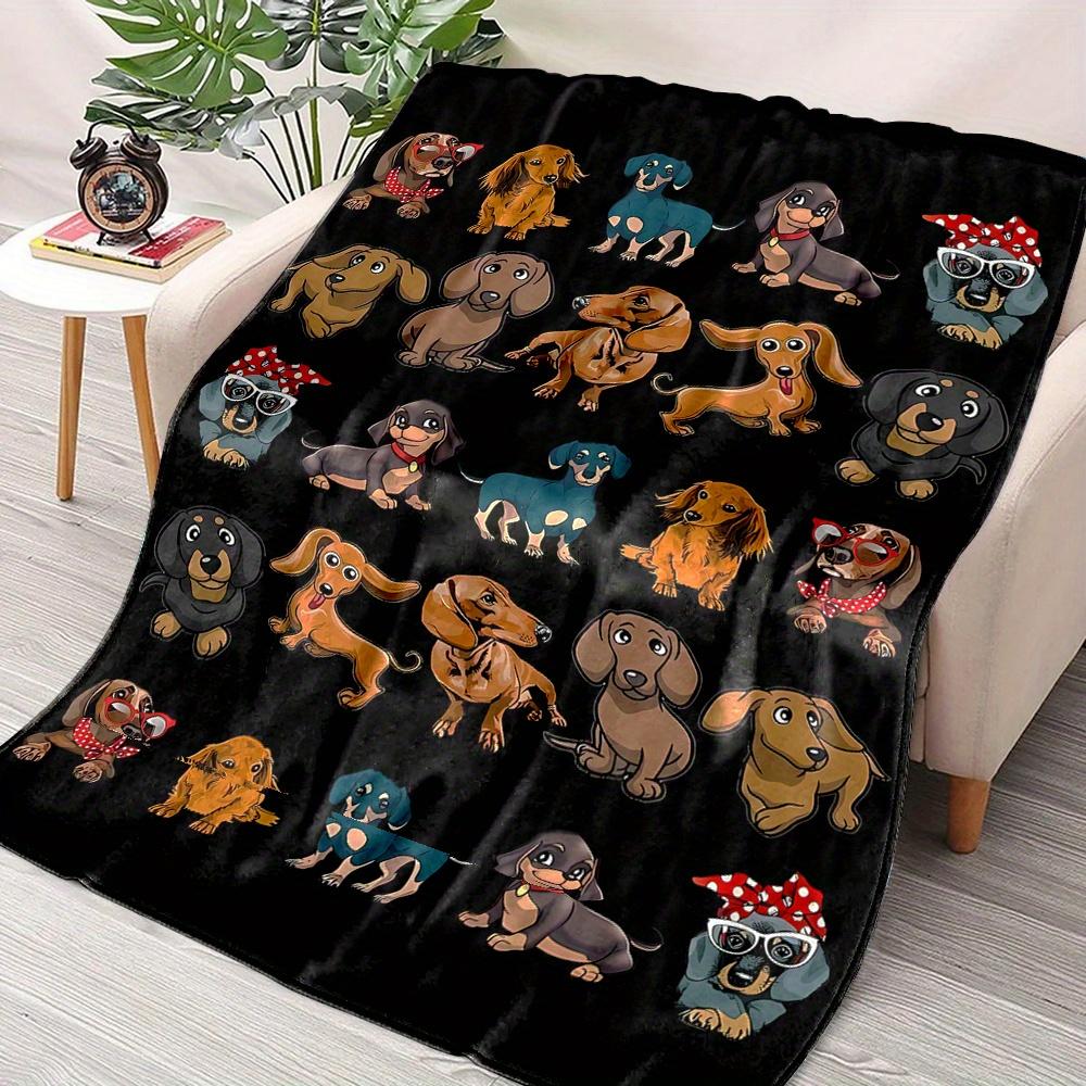 Dachshund Dog Blanket Funny Puppy with Glasses and Bow Tie Soft Warm Throw for Bed Sofa Living Room Office Travel Camping Gift
