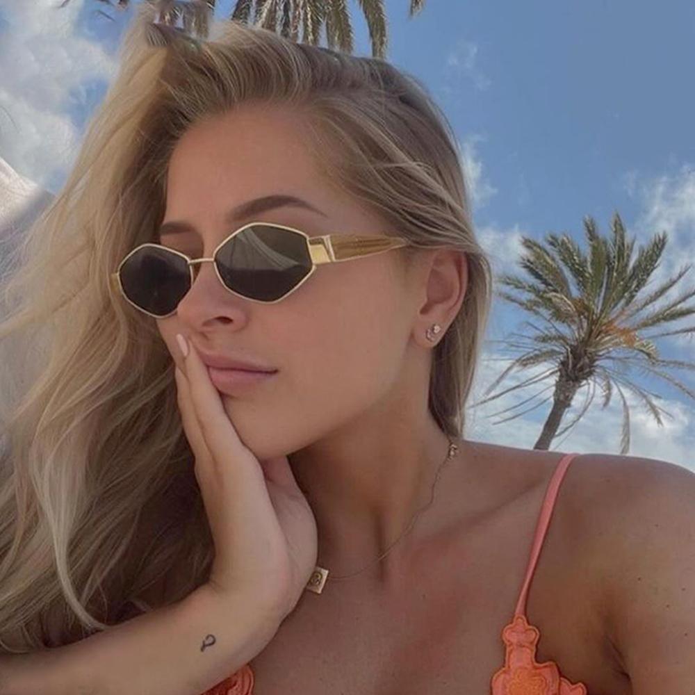 Retro Sunglasses Women Metal Frame Luxury Classic Polygon Sun Glasses For Lady Vintage Shades Small Eyewear Uv400 Protection