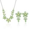 European & American Style Zircon Plum Blossom Necklace & Earrings Set – Green, Transparent, Chic Clavicle Design