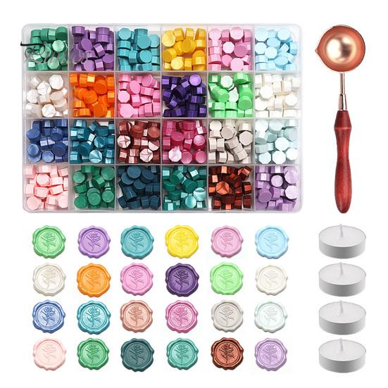 Wax Seal Beads with Candle Kit, Melting Spoon And Candles Set, Tool Stamp for DIY Crafting Wedding Invitations Decorative Sealing