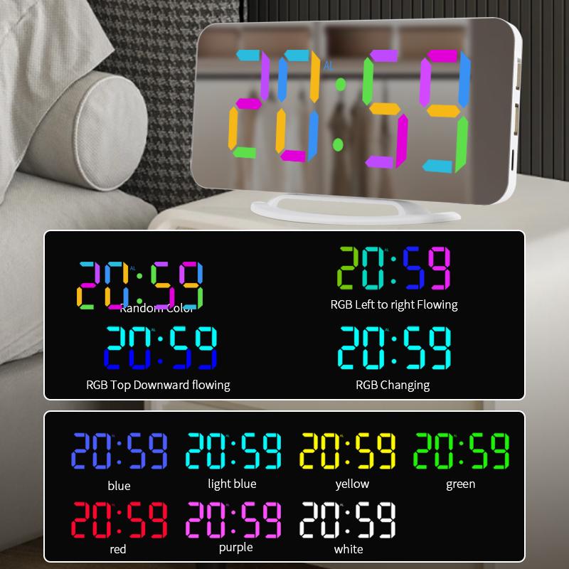 RGB Digital Alarm Clock with Color Changing Lights Desk Clock with Snooze, Dimmer,Dual USB, 1 Alarms