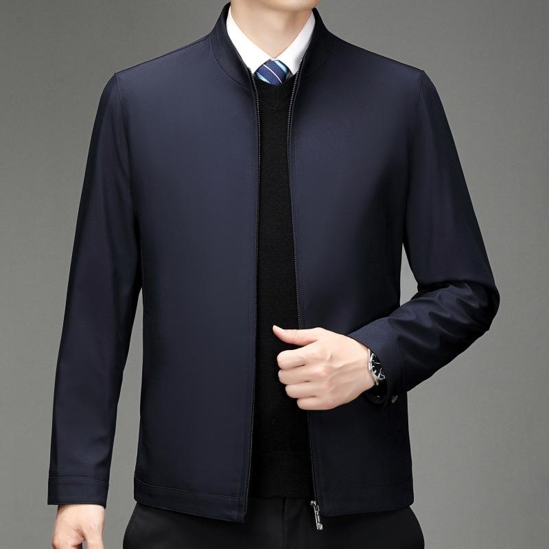 Frühling und Herbst neue Maulbeerseide Jacke Herren Revers Mittleren Alters Lockeres Oberteil Herren Business Casual Papa Kleidung Dünner Mantel