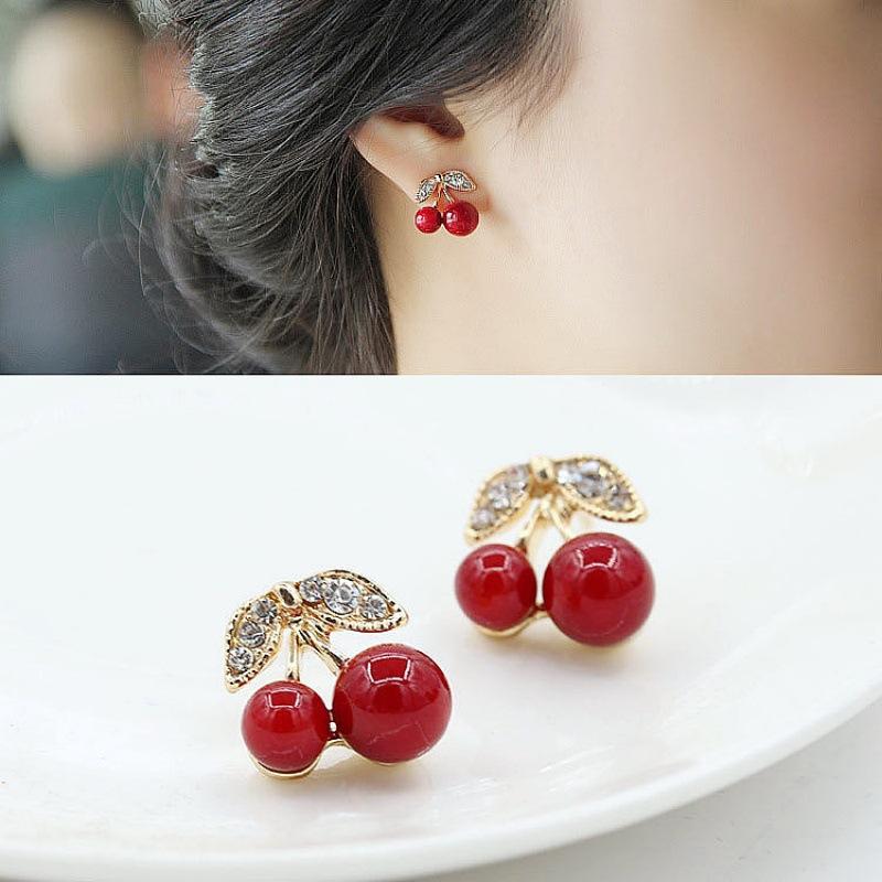 Small summer cute cherry stud earrings women's simple temperament earrings high-end sense niche design versatile earrings