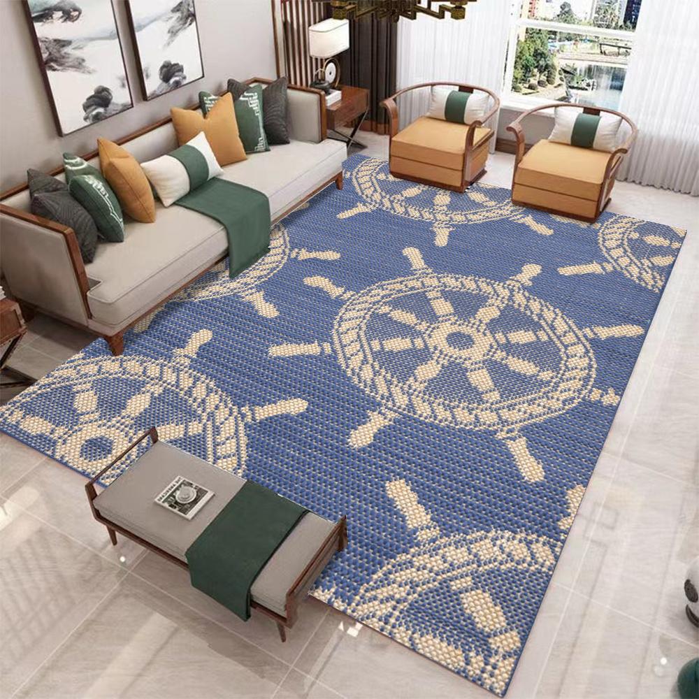 Minimalist Boat Rudder Carpet Blue Ocean Series Living Room Bedroom Decorative Floor Mat Creative Entrance Door Mat