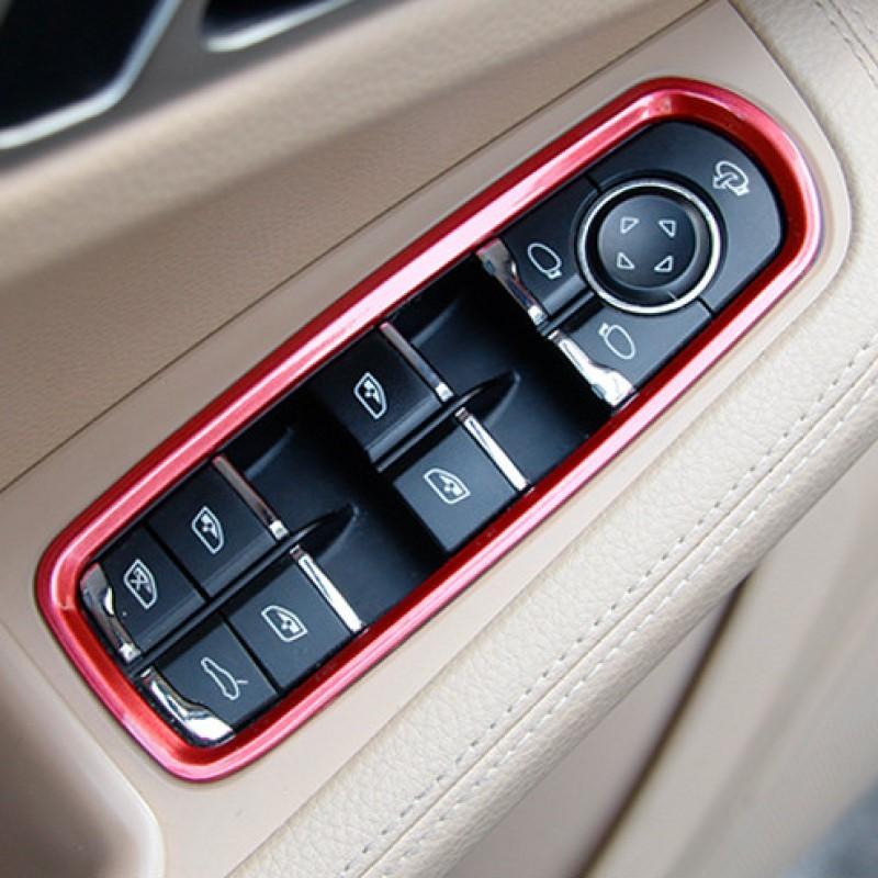 For Porsche Macan 2014-2017 Car Door Window Glass Lifting Buttons Panel Frame Red Decoration Trim Interior Accessories Stickers