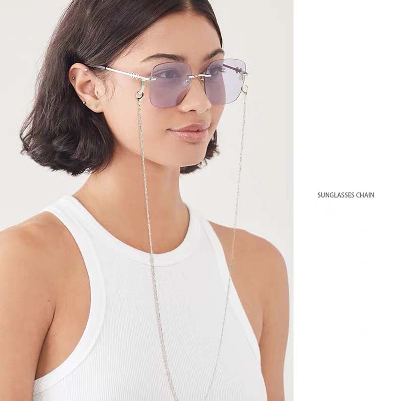 Popular Silver Colour Sparkling Glasses Chain Bead Chain Anti-Falling Glasses Eyeglasses Cord for Women Party Birthday Gift