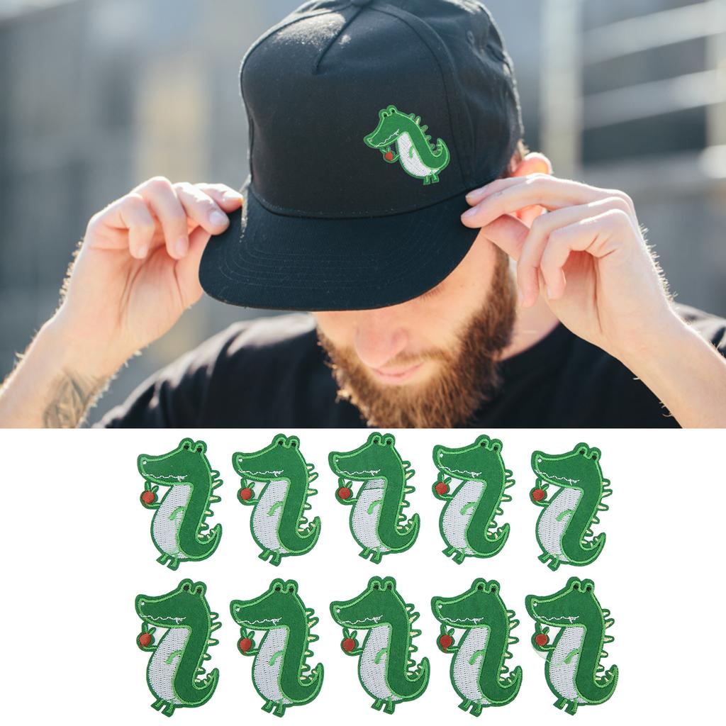 10pcs Iron Patches Cotton Material Green Animal Pattern Cartoon Style DIY Making Embroidered Patch for Clothes