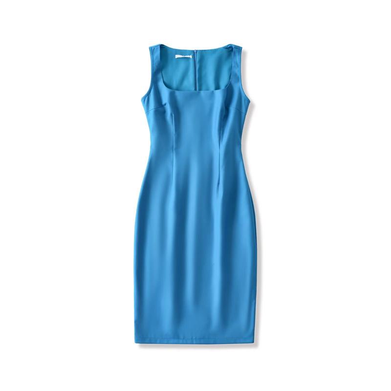 Women's Gray Vest Suit Dress - Retro Sleeveless Sheath with Waist-Cinched High-End Style