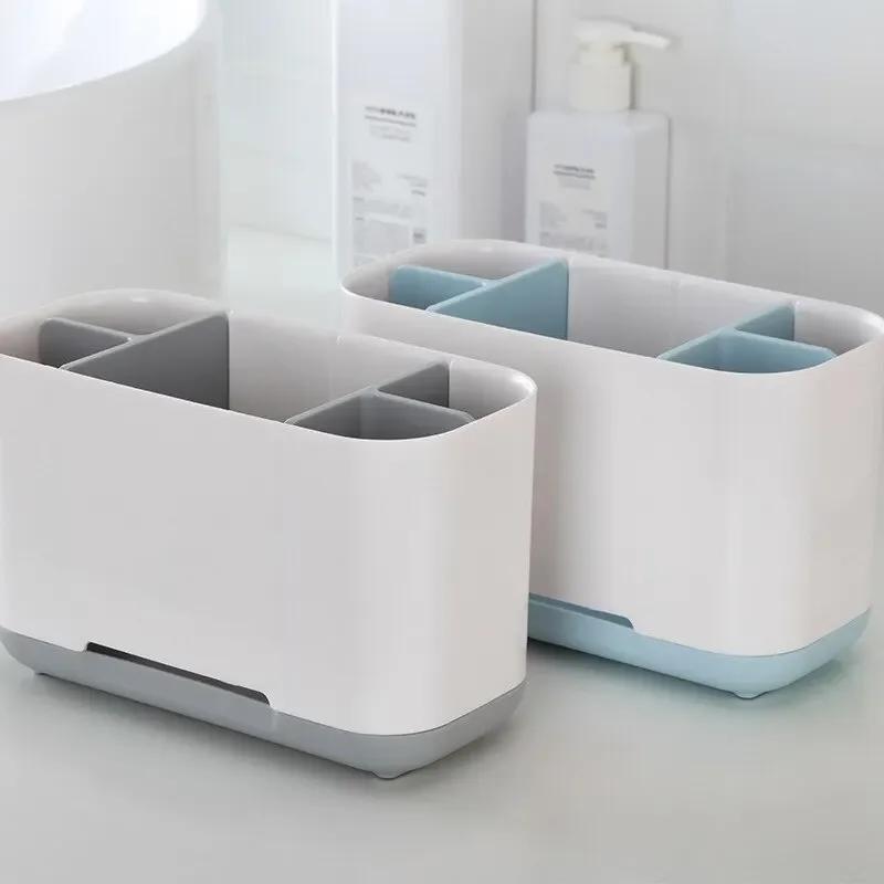 

Toothpaste Toothbrush Storage Rack Countertop Shaver Makeup Brush Storage Box Detachable Separator Drain Storage Rack сірий