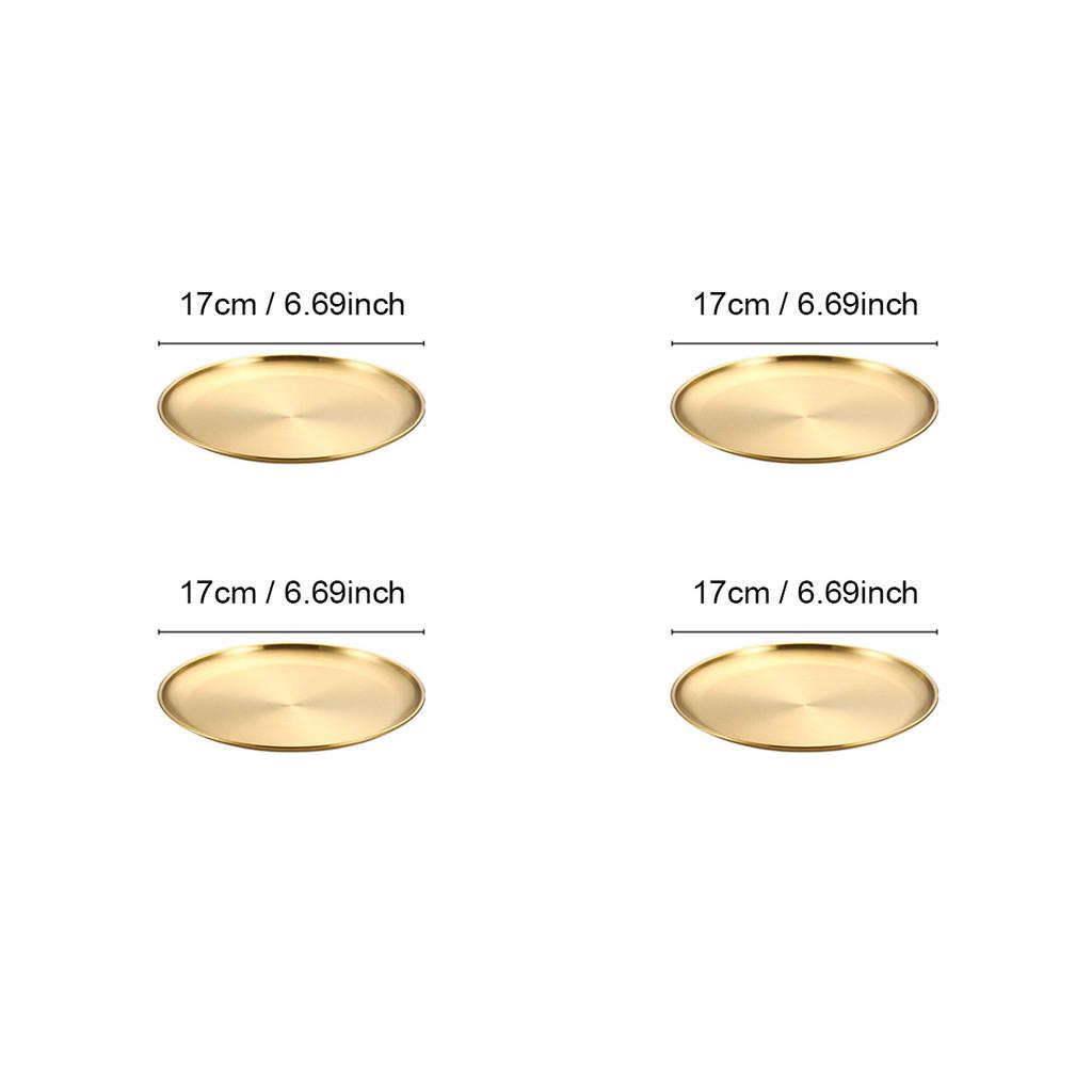 4-Piece Stainless Steel Dinner Plates Round Metal Plates Serving Tray Dessert Plates Dinner Dish for Home Camping  BBQ