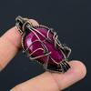 Lab-Created Ruby Gemstone Copper Wire Wrap Handmade Pendant Jewelry Gift For Love