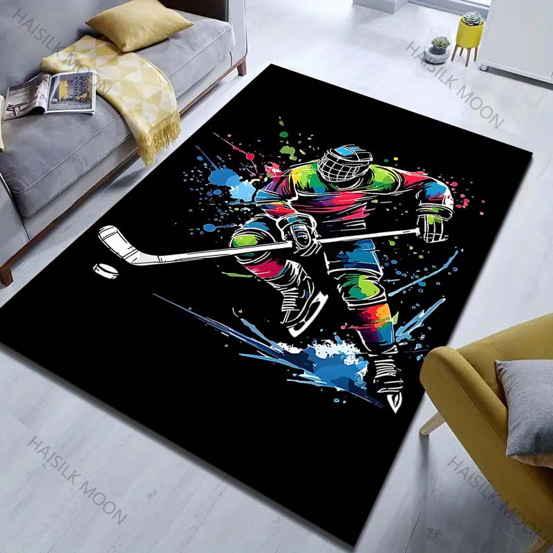 1PC Colorful Ice Hockey Player Illustration Carpet for Living Room Bedroom Sofa Home Decor Rus Non-slip Floor Mat Luxury Gift